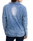 ADBZ702 Genuine leather Hand tooled hand carved Women 100% cotton Denim Blazer dress jacket ladies Girl