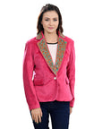ADBZ703 Genuine leather Hand tooled hand carved Women Blazer dress jacket ladies Girl