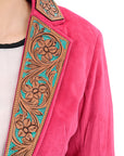 ADBZ703 Genuine leather Hand tooled hand carved Women Blazer dress jacket ladies Girl