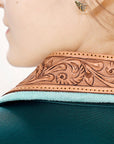 ADBZ704 Genuine leather Hand tooled hand carved Women Blazer dress jacket ladies Girl