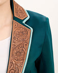 ADBZ704 Genuine leather Hand tooled hand carved Women Blazer dress jacket ladies Girl