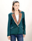 ADBZ704 Genuine leather Hand tooled hand carved Women Blazer dress jacket ladies Girl