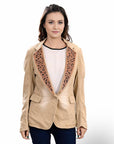 ADBZ705 Genuine leather Hand tooled hand carved Women Blazer dress jacket ladies Girl