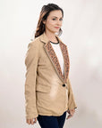 ADBZ705 Genuine leather Hand tooled hand carved Women Blazer dress jacket ladies Girl