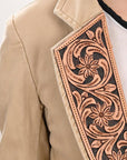 ADBZ705 Genuine leather Hand tooled hand carved Women Blazer dress jacket ladies Girl