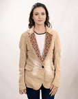 ADBZ705 Genuine leather Hand tooled hand carved Women Blazer dress jacket ladies Girl