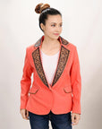 ADBZ706 Genuine leather Hand tooled hand carved Women Blazer dress jacket ladies Girl