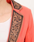 ADBZ706 Genuine leather Hand tooled hand carved Women Blazer dress jacket ladies Girl
