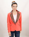 ADBZ706 Genuine leather Hand tooled hand carved Women Blazer dress jacket ladies Girl