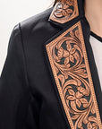 ADBZ707 Genuine leather Hand tooled hand carved Women Blazer dress jacket ladies Girl