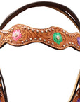 Hilason Western Horse Floral Hand Painted Genuine Leather Headstall Tan