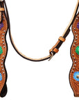 Hilason Western Horse Floral Hand Painted Genuine Leather Headstall Tan