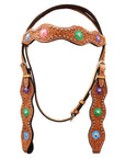 Hilason Western Horse Floral Hand Painted Genuine Leather Headstall Tan