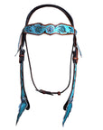 Hilason Western Horse Floral Hand Painted Genuine Leather Headstall Blue