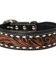 HILASON Western Genuine Leather Heavy Duty Dog Collar Floral Tooled