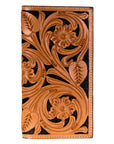 HILASON Western Hand-Tooled Natural Leather Floral Bifold Wallet Black Contrast