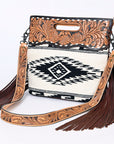 American Darling Clutch Hand Tooled Saddle Blanket Fabric Genuine Leather Western Women Bag Handbag Purse | Purses for Cute