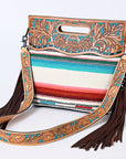 American Darling Clutch Hand Tooled Saddle Blanket Fabric Genuine Leather Western Women Bag Handbag Purse | Purses for Cute