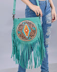 American Darling Messenger Hand Tooled Hair-On Genuine Leather women bag western handbag purse