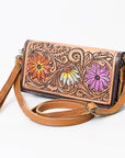 American Darling Organiser Hair-On Hand Tooled Genuine Leather Women Bag Western Handbag Purse