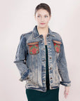 ADJKT003 Genuine leather Hand tooled hand carved Women 100% cotton Denim jacket dress ladies girl