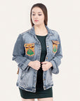 ADJKT007 Genuine leather Hand tooled hand carved Women 100% cotton Denim jacket dress ladies girl