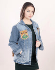ADJKT007 Genuine leather Hand tooled hand carved Women 100% cotton Denim jacket dress ladies girl