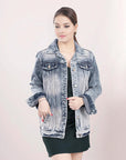 ADJKT010 Genuine leather Hand tooled hand carved Women 100% cotton Denim jacket dress ladies girl