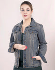 ADJKT013 Genuine leather Hand tooled hand carved Women 100% cotton Denim jacket dress ladies girl