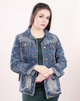 ADJKT017 Genuine leather Hand tooled hand carved Women 100% cotton Denim jacket dress ladies girl