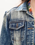 ADJKT005 Genuine leather Hand tooled hand carved Women 100% cotton Denim jacket dress ladies girl