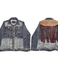 ADJKT601 Genuine leather Hand tooled hand carved Women 100% cotton Denim jacket dress ladies girl