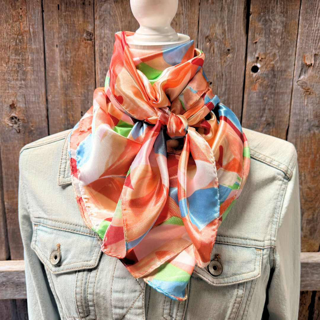 35X35" Peach and Blue Floral Pattern Wild Rag / Scarf WR1036