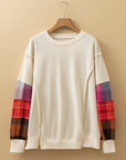 Plaid Patchwork Long Sleeve Exposed Seam Top