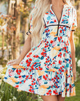 Floral Half Zip Ruffle Mini Dress