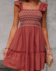 Geometric Embroidered Ruffle Mini Dress