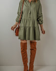 Ariana Puff Sleeve Buttoned Tiered Dress