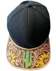American Darling Men Women Adjustable Cap With Leather On Visor Black