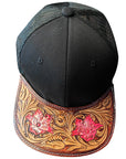 American Darling Men Women Adjustable Cap With Leather On Visor Black