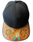 American Darling Men Women Adjustable Cap With Leather On Visor Black