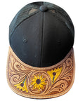 American Darling Men Women Adjustable Cap With Leather On Visor Black