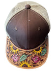 American Darling Men Women Adjustable Cap With Leather On Visor Brown