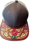 American Darling Men Women Adjustable Cap With Leather On Visor Brown