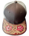 American Darling Men Women Adjustable Cap With Leather On Visor Brown