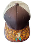 American Darling Men Women Adjustable Cap With Leather On Visor Brown