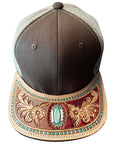 American Darling Men Women Adjustable Cap With Leather On Visor Brown