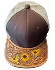 American Darling Men Women Adjustable Cap With Leather On Visor Brown