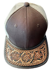 American Darling Men Women Adjustable Cap With Leather On Visor Brown