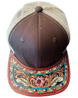 American Darling Men Women Adjustable Cap With Leather On Visor Brown