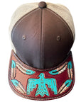 American Darling Men Women Adjustable Cap With Leather On Visor Brown